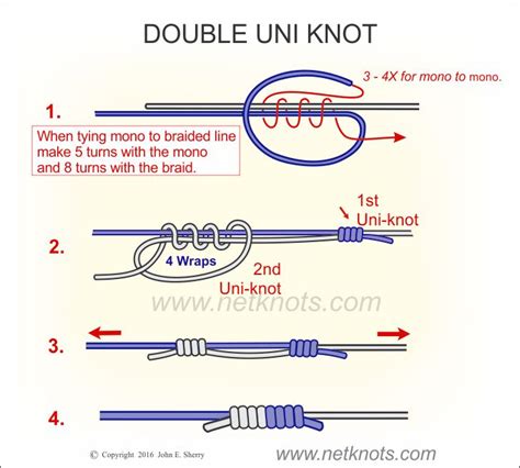 Double uni knot - How to Tie a Double-Line Uni-Knot. Create a double line in the main line, or attach directly to a hook, lure or leader. This is the Uni-Knot system for creating a …